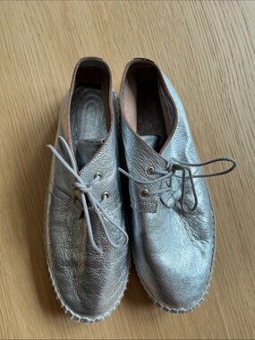 Robert Clergerie Metallic Silver Espadrille Lace-Up Shoes